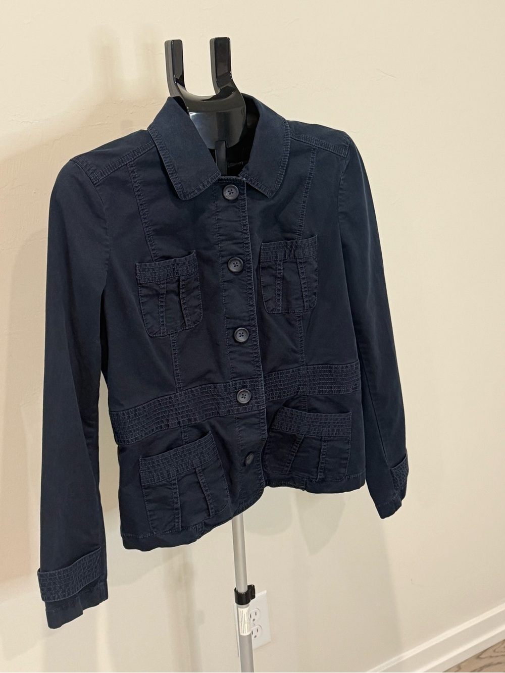 LOFT Navy Utility Safari Jacket Size 14 Cotton Stretch 4 Pocket - Picture 3 of 10